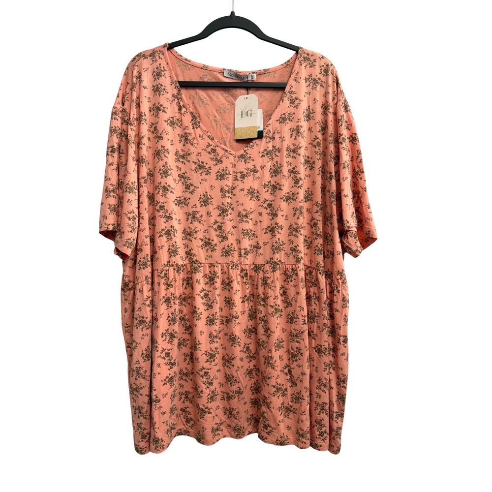 Michelle Mae Peach Floral Ruffle V-Neck Babydoll Top 4XL Flowy Blouse Feminine